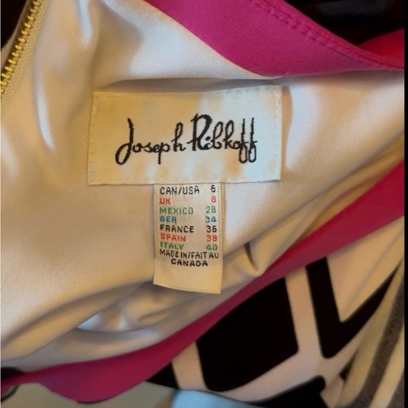 Joseph Ribkoff Black/White/Pink Sheath Dress 3/4 Sleeve Knee Length Size 6 - Picture 5 of 7